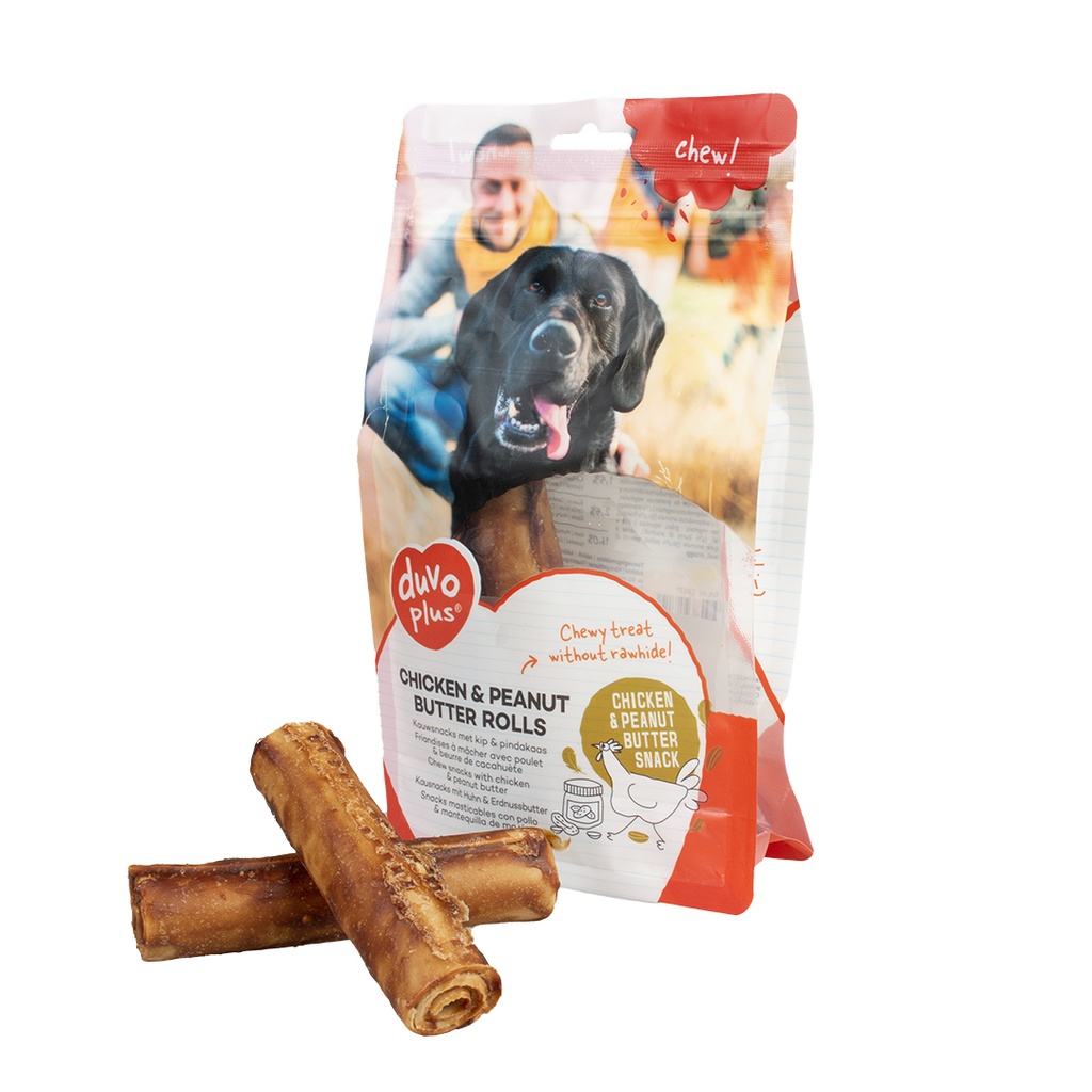 chew! Chicken & peanut butter rolls