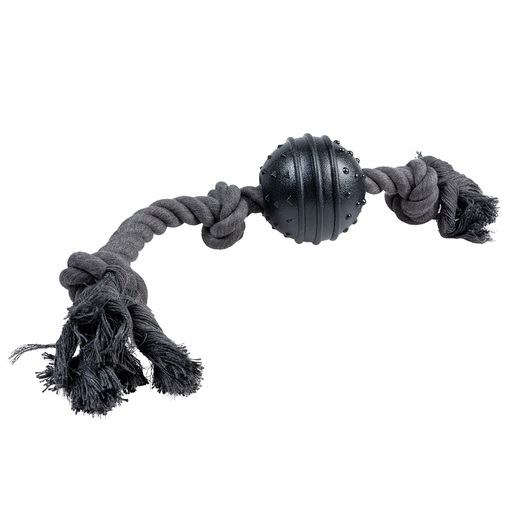 [14645] ECO touw 3 knopen & 8cm rubber bal [zwart (Zwart)]