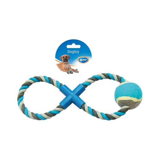 [4705043] Knotted Cotton 8- Pull Ring With Tennis Ball [grey/blue (Gray)]