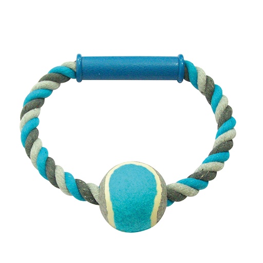 [4705045] Knotted Cotton O- Pull Ring With Tennis Ball [grey/blue (Gray)]