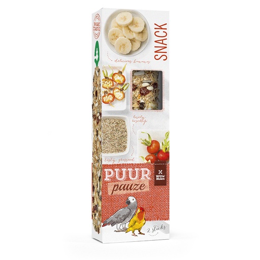 [654933] PUUR Pauze Sticks Papagei Banane & Hagebutte