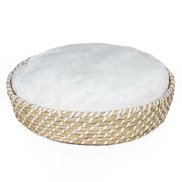 Boho wicker basket round & cushion [beige/white (Brown)]