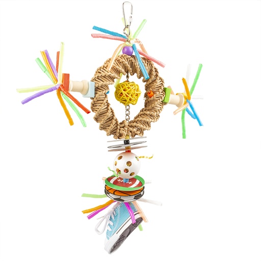 [12704] Pendentif rond coloré en paille [multicolore (Multi)]